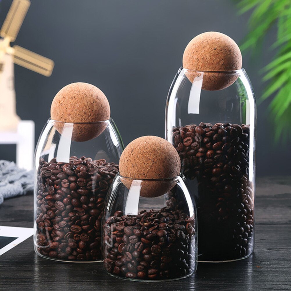 550/750/1200ml Transparent Kitchen Storage Bottle Bean Sugar Tea Coffee Cork Stopper Glass Jar Can Cup