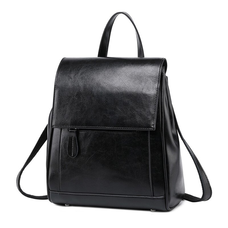 Realer Vrouwen Rugzak Voor Tienermeisjes Lederen Rugzak Vintage Schooltas Grote Capaciteit Schoudertas: Black