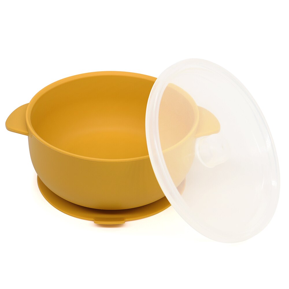 Bols en Silicone pour bébé, bols plus colorés pour bébé, vaisselle d'alimentation pour bébé, assiettes dessin animé enfants, vaisselle pour bébé sans BPA: Mustard