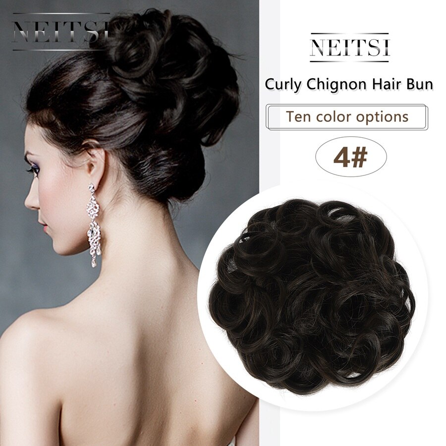 Neitsi Synthetic Bun Extensions Curly Messy Bun Hair Scrunchies Chignons Wedding Hair Piece For Women and Kids: #4