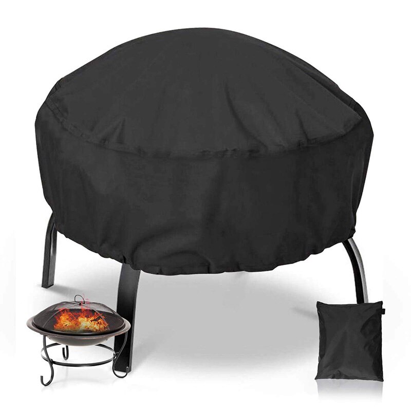 Fire Pit Cover Round 34X16 Inch Waterproof 210D Oxford Cloth Heavy Duty Round Patio Fire Bowl Cover Round Firepit Cover Black