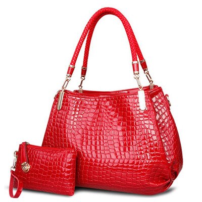 Grote capaciteit zwarte tassen krokodillenleren damestassen dames handtas + portemonnee/portemonnee carteras mujer 2 tassen/set tote bag markttas: Rood