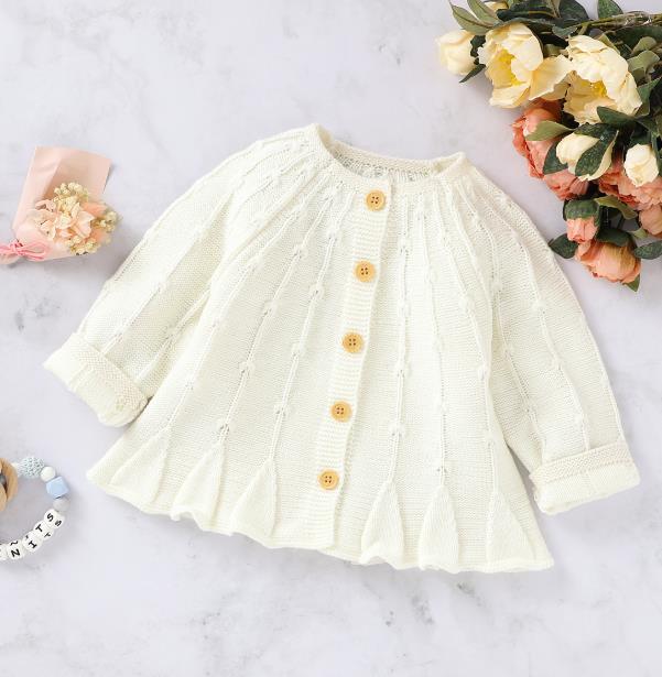 Winter Baby Meisje Gebreid Vest Eenvoudige Effen Kleur Lange Mouw Losse Versie Kleding Baby Warm Truien 0-24M
