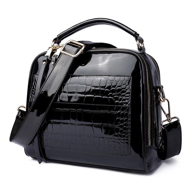 Nova moda de alta qualidade couro patente bolsa feminina senhoras corpo cruz mensageiro sacos ombro bolsas crossbody noite pa: Black