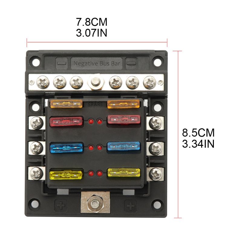 6-way Fuse Holder with LED Indicator Light and Negative Busbar Fuse Box for 12/24V Car RV Boat Auto Modified Accessories