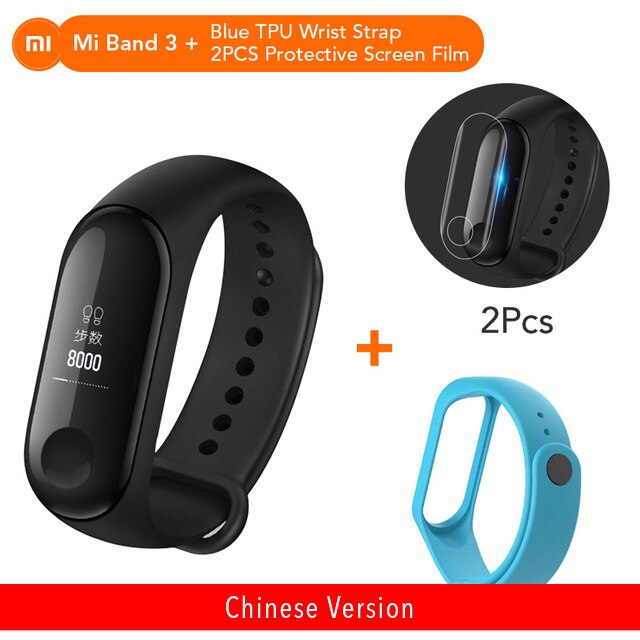 Originale Xiaomi Mi banda 3 Monitor di Frequenza Cardiaca di Bluetooth 4.2 Xaomi di Sport Intelligente Braccialetto OLED Miband 3 Smartband: Add Blue Strap