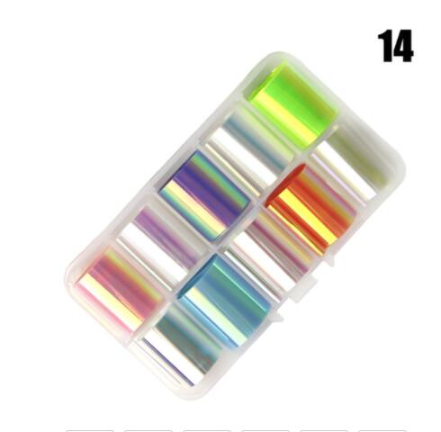 10 rollen/Kasten Transfer Folie Holographische 10 Entwürfe Schieberegler sternenklar Glas Papier Blitz Für Dekoration Nailart Tipps Manikübetreffend Aufkleber #: 14