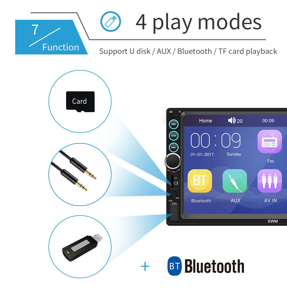 Reproductor MP4 MP5 para coche 7 pulgadas doble Dins Bluetooth manos libres estéreo para coche reproductor Multimedia MP5 12 V Radio FM