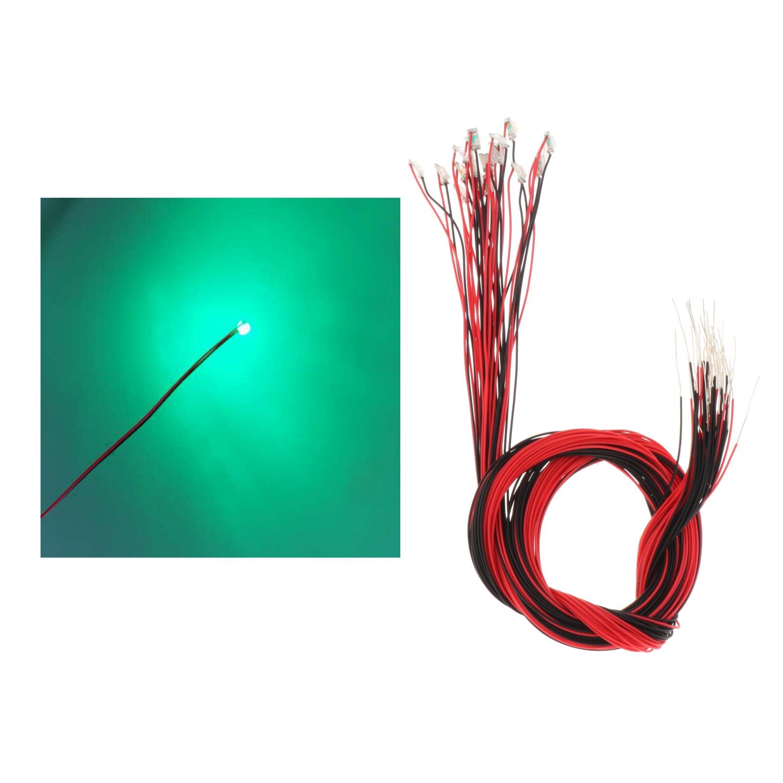 20pcs Pre-soldered Micro Litz Wired LED Leads Wires 30cm DIY Wired Leads Light for Model Hand-made Lights 3V Wired Led Leads War: Green Light