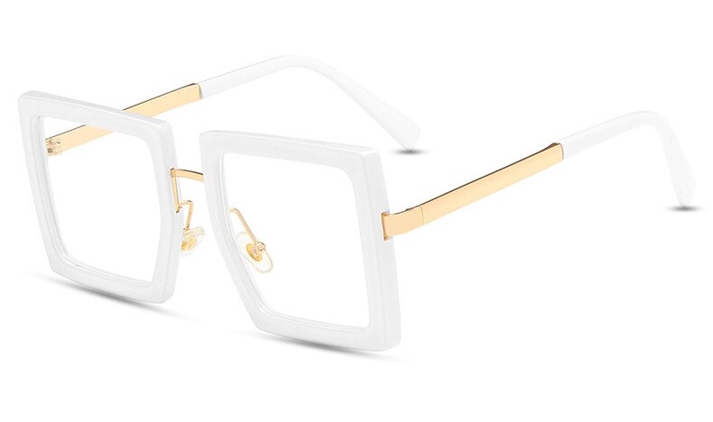 Oversized Square Transparent Frame Glasses Women Metal Optical Computer Female Eyeglasses Clear Lens Eyewear: White