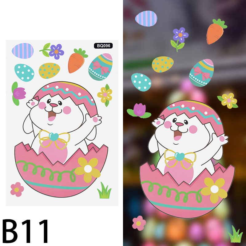 1pc Happy Easter Glass Window Stickers Colorful Bunny Eggs Carrot Wall Sticker Easter Decor For Home Kids Room Wall Decor: B11