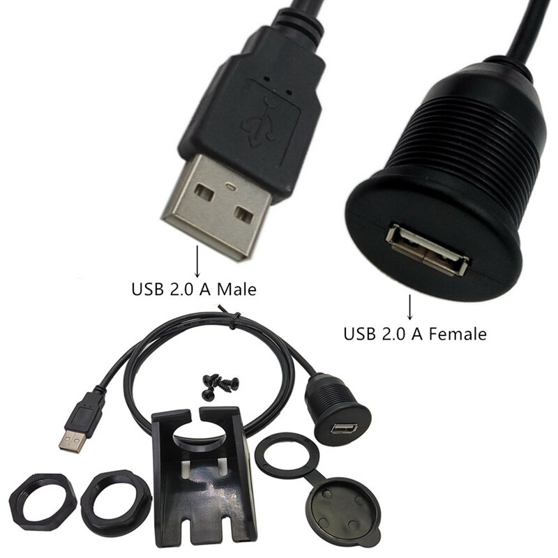 Car Dashboard Flush Mount USB Dock Adapter Dashboard Panel 3.0 Port Male to Female Cable Extension Cable for Motorcycle Boat: Orange / 1m