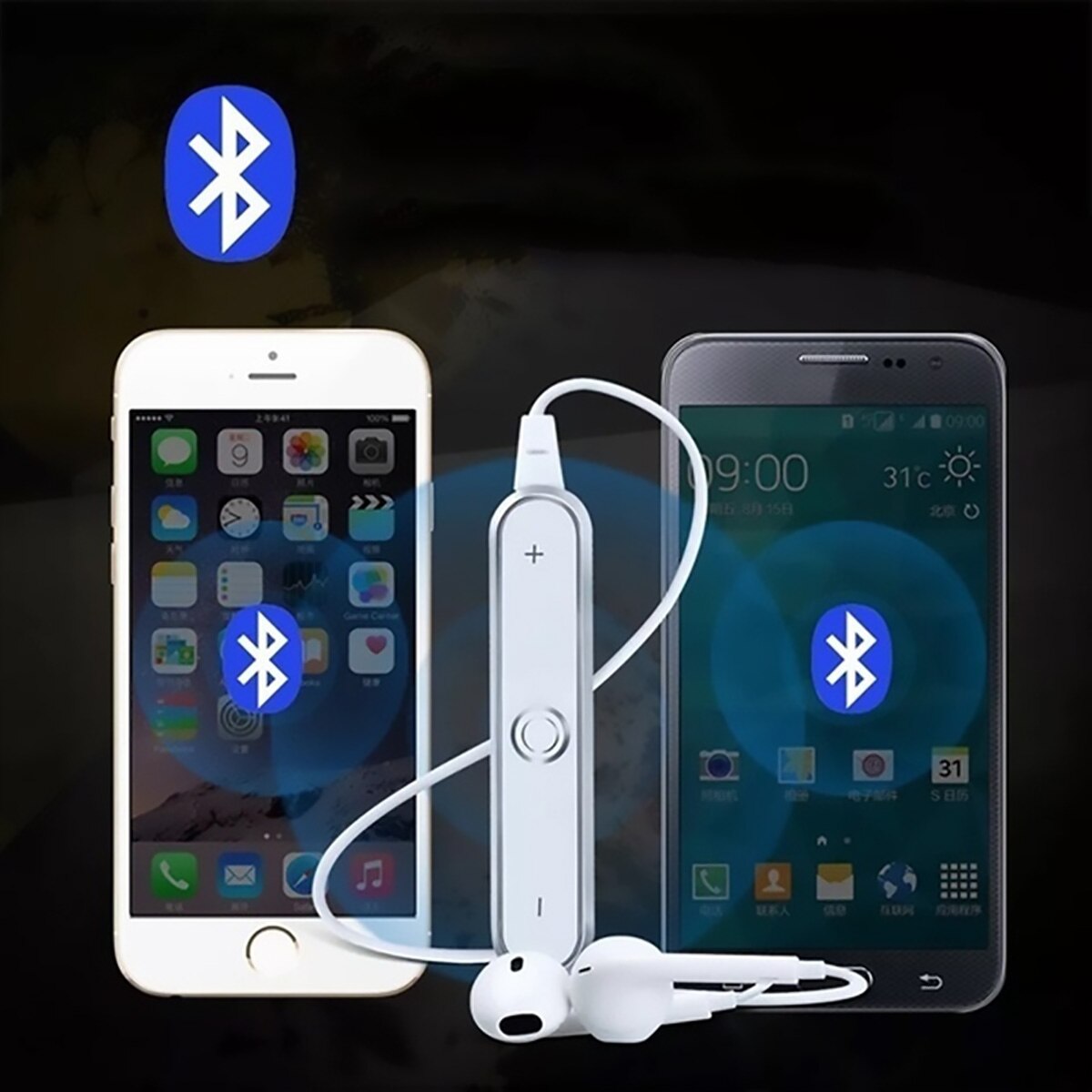 Trådløse bluetooth høretelefoner til iphone xs samsung 9 støjreducerende headset halsbånd life sport stereo in-ear med mikrofon