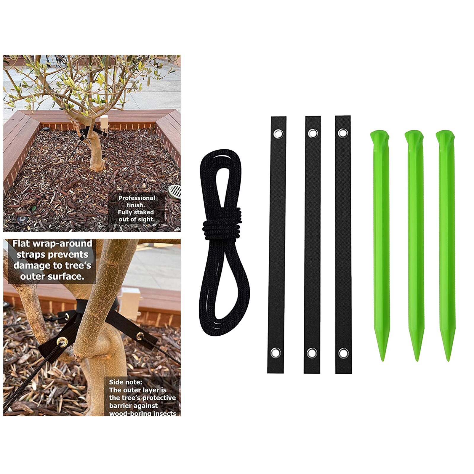 Tree Stake Kit Anchoring Kit 3pcs Tree Strap Strong Rope Durable Materials Ensures Straight and Healthy Growth for Young Trees: green