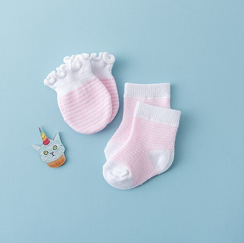 Baby Cotton Socks toddler Infants Anti-Scratch Gloves boys Soft solid Socks 0 to 1 years girls Gloves + Socks 1 set for baby: pink 1