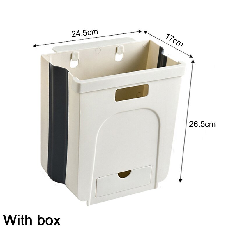Bathroom Kitchen Waste Storage Folding Waste Bin with Drawer Cabinet Door Hanging Trash Bin Trash Can Foldable Trashcan HM018: HM019 Off-white