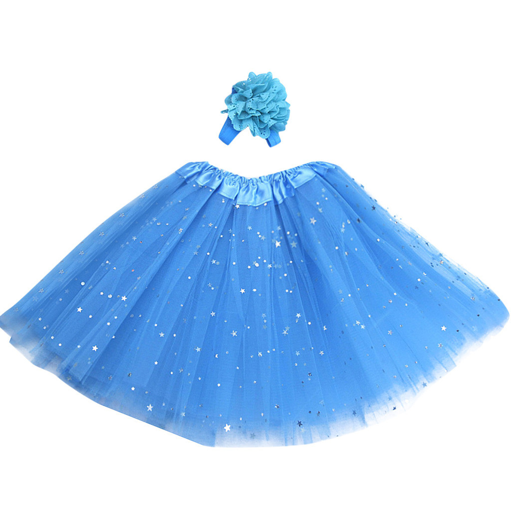 Kinder Mädchen Petticoat Paillette Stern Pettiskirt Haar Band Tutu Rock Dancewear roten tutu rock kinder röcke rock für kinder mädchen: Blue 