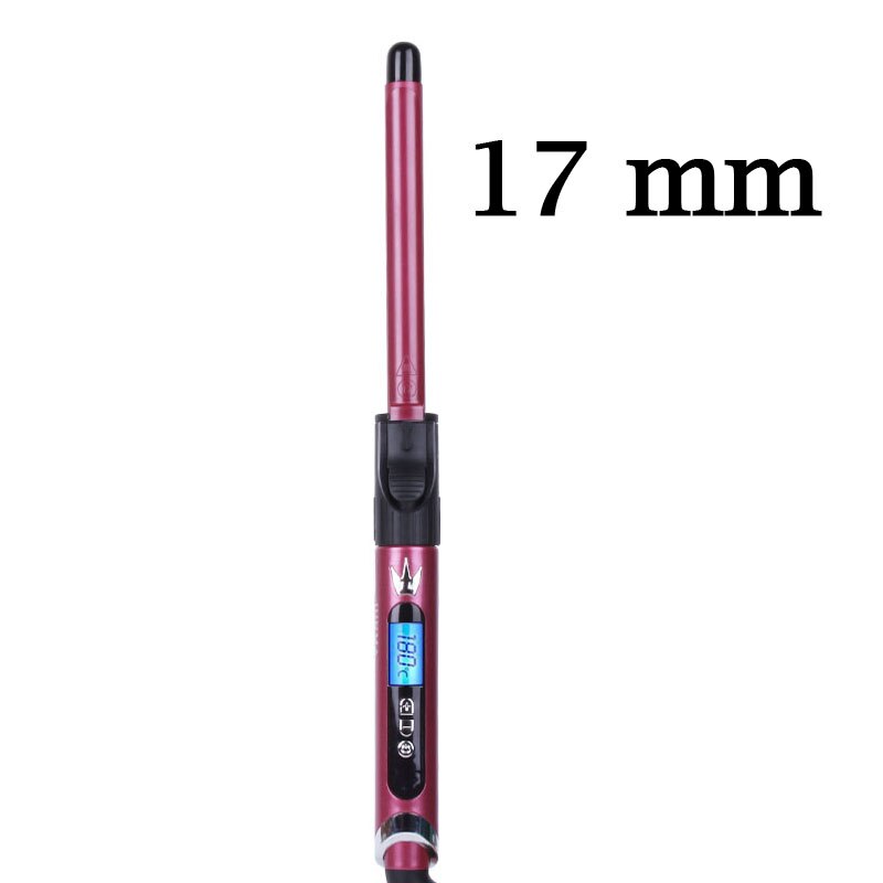 Krøllejern til kvinder hårtang stylingværktøj super tyndt langt krøllet hår bar roterende net rød pink bamse rulle uld lille: 17mm
