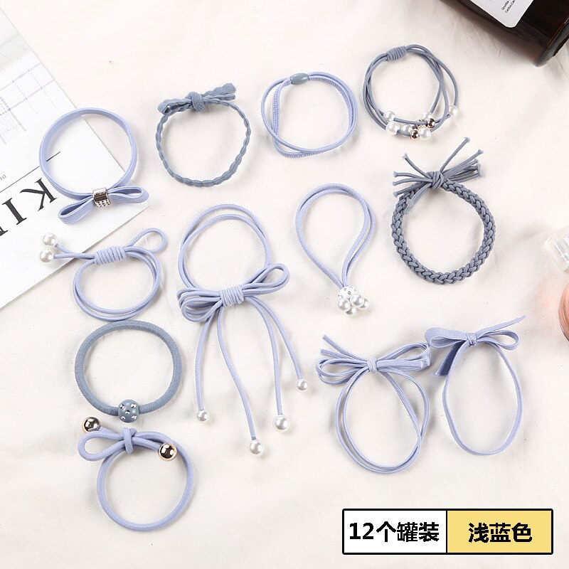 12-Pieces Girls Pink Hair Rope Hairband Korean-Style Headwear Set Hair Tie Rubber Band Hair Rope Boutiques: Tz03 Light Blue 12 Pieces