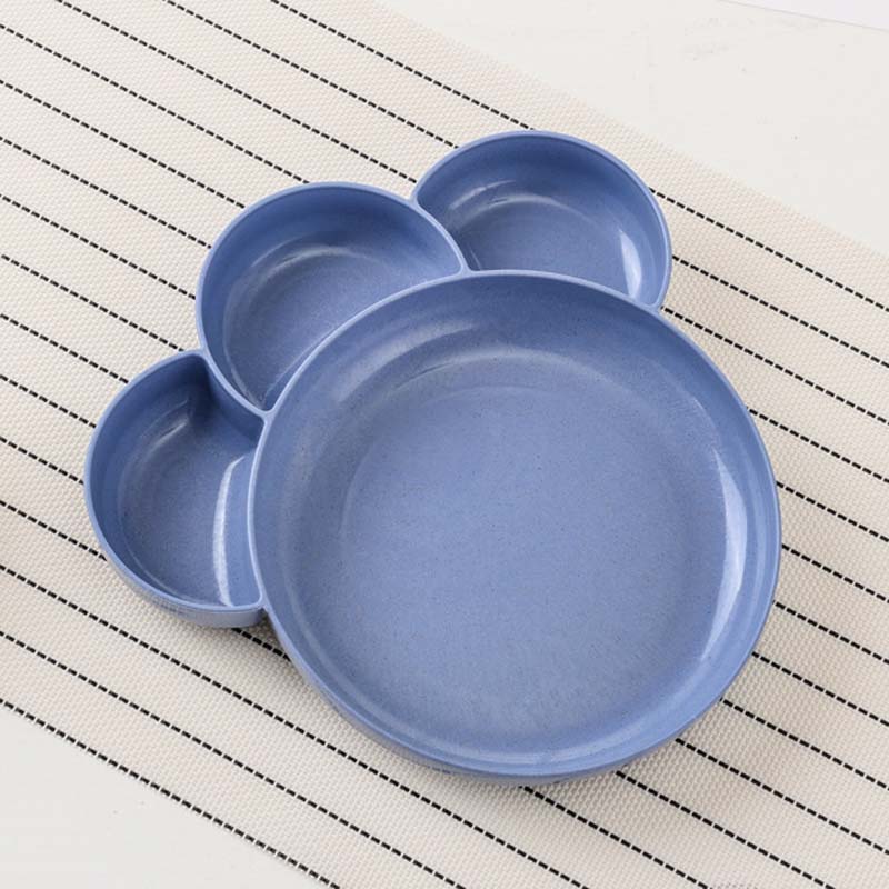 Bebê infantil comida tigela pratos de frutas bonito dos desenhos animados almoço bandeja crianças prato de mesa: Blue 4 Grids Bowl