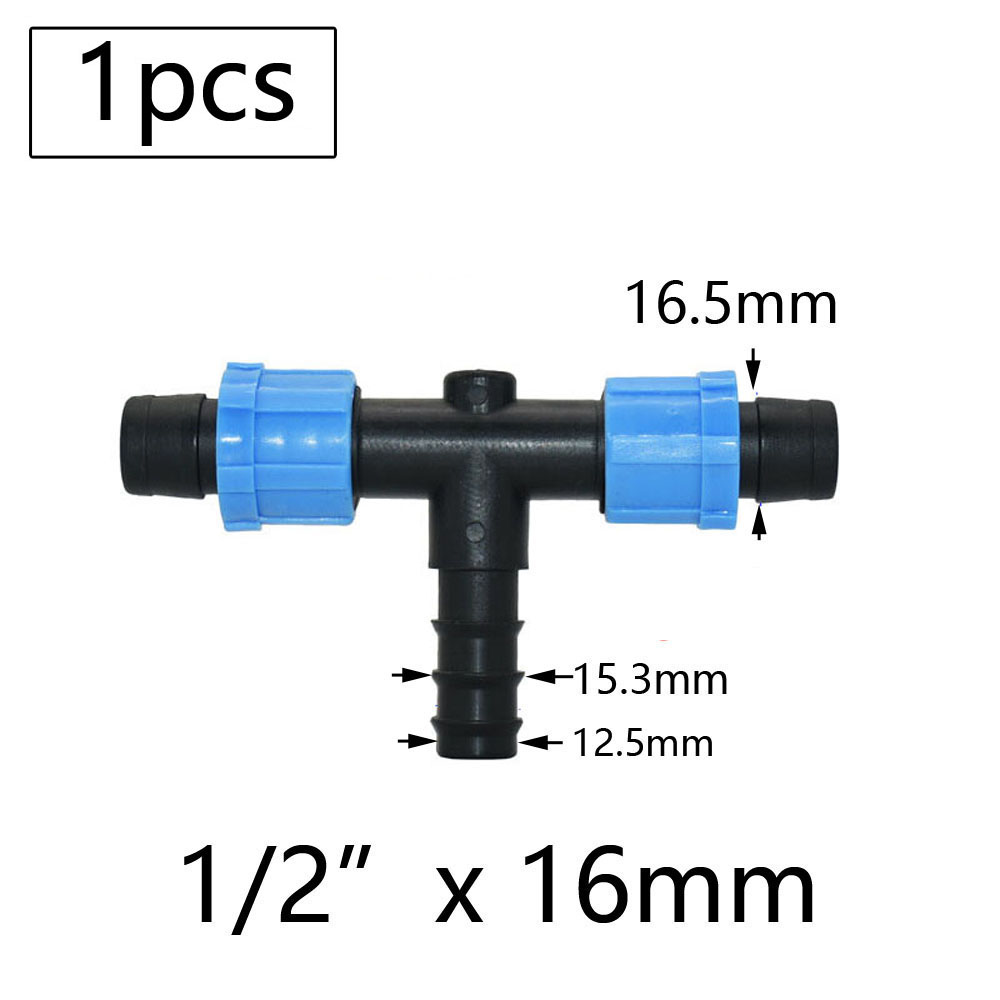16mm Micro Irrigation Drip Tape Connectors Tee Repair Elbow End Plug Tap Fittings Locked Hose Joints Greenhouse Coupler: Navy Blue