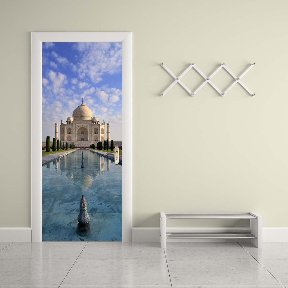 77 x 200cm indiska taj mahal landskap dörrklistermärken för sovrum, vardagsrum 3d vinyl heminredningsdekaler vattentät självhäftande tapeter