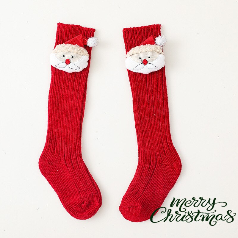 Calcetines hasta la rodilla con dibujos de alce navideño para bebé, niño y niña, medias suaves de algodón para niño y niña, medias cálidas para piernas: E / L(13cm)