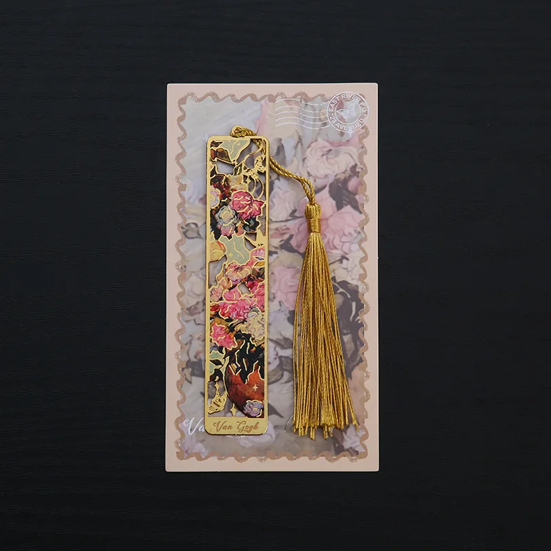 Marcapáginas de Metal hueco, exquisitos marcos de libros rectangulares, paisaje, flor, pintura al óleo, estilo, papelería de lectura para estudiantes y niños: BLANCO