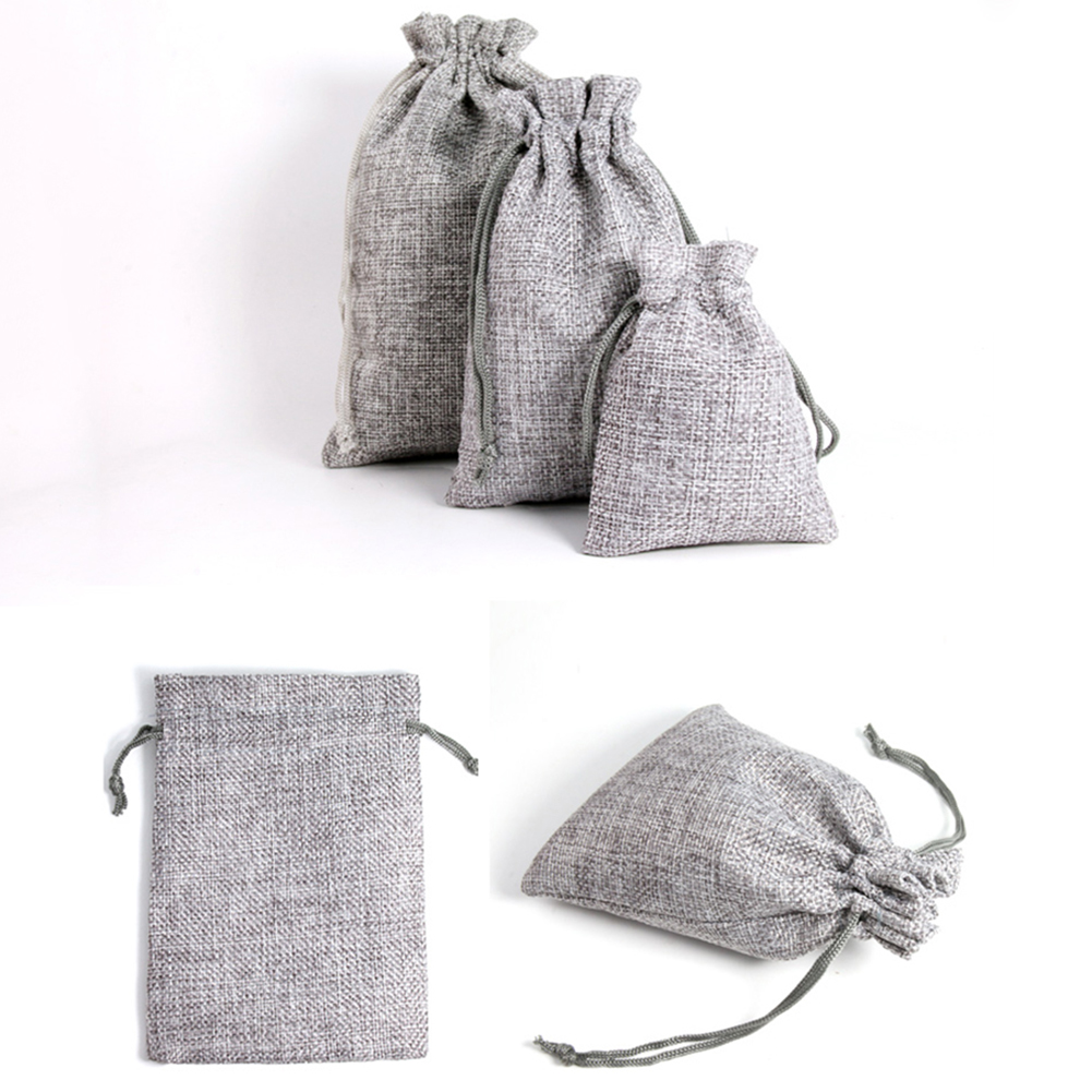 Price Natural Resuable Jute Linen Drawstring Pouch Packaging Bag Logo Printed Jewelry Christmas Bag: gray L