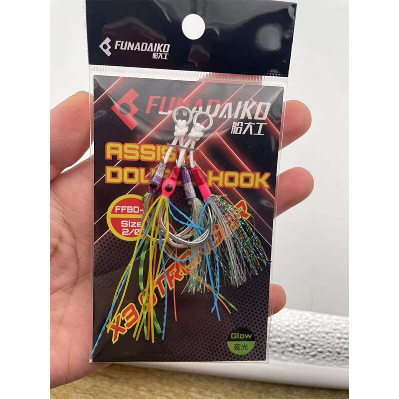 Funadaiko gäddkrok dubbel jigg krok långsam jigg krok krok fiske jighook assis krok fiskkrokar dubbla jigg krokar tackla: 7-0 slumpmässig färg