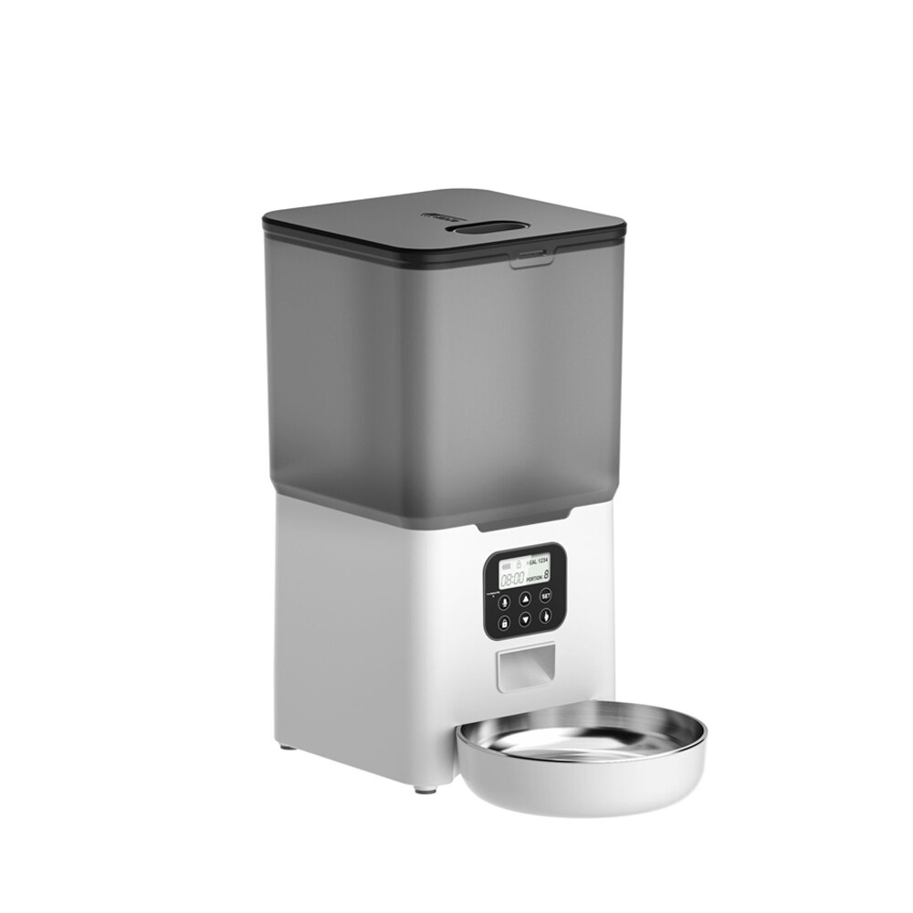 Stor kapacitet kæledyr automatisk foderautomat smart stemmeoptager app kontrol timer fodring kat hundemad dispenser med wifi kæledyr skål: 6l feeder sort