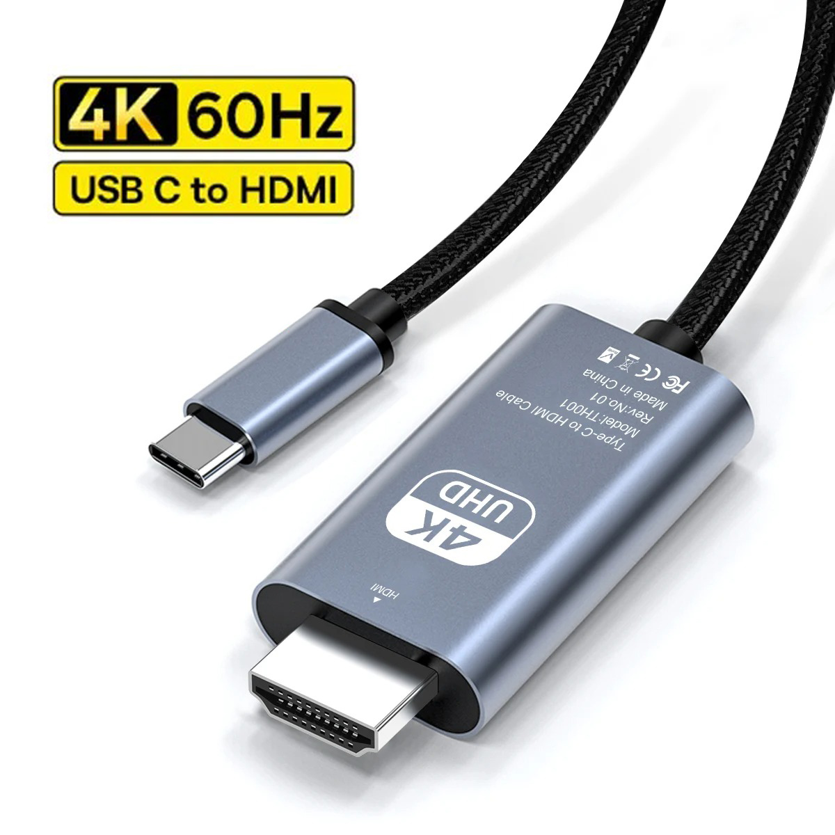 Usb-c till hdmi-kompatibel adapter 4k typ 60hz c-kabel hdtv-omvandlarkabel för projektor pc bärbar dator surfplatta ipad iphone 16 xiaomi