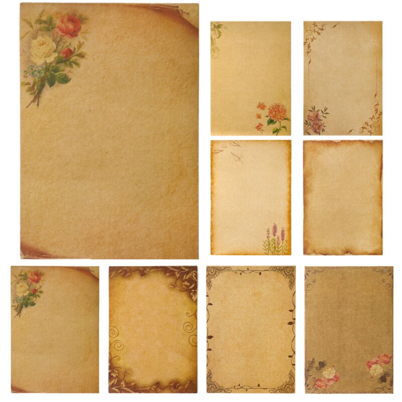 16sheets Vintage Flower Kraft Letter Paper Brown Craft Writing Paper Stationery Letter Pad Office Supplies