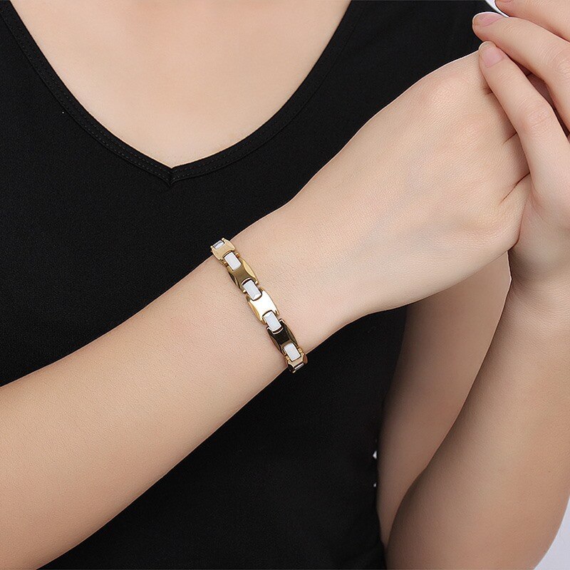 Tungsten Carbide White Ceramic Bracelet for Women Germanium Magnets Bracelet Gold Color Female Jewelry