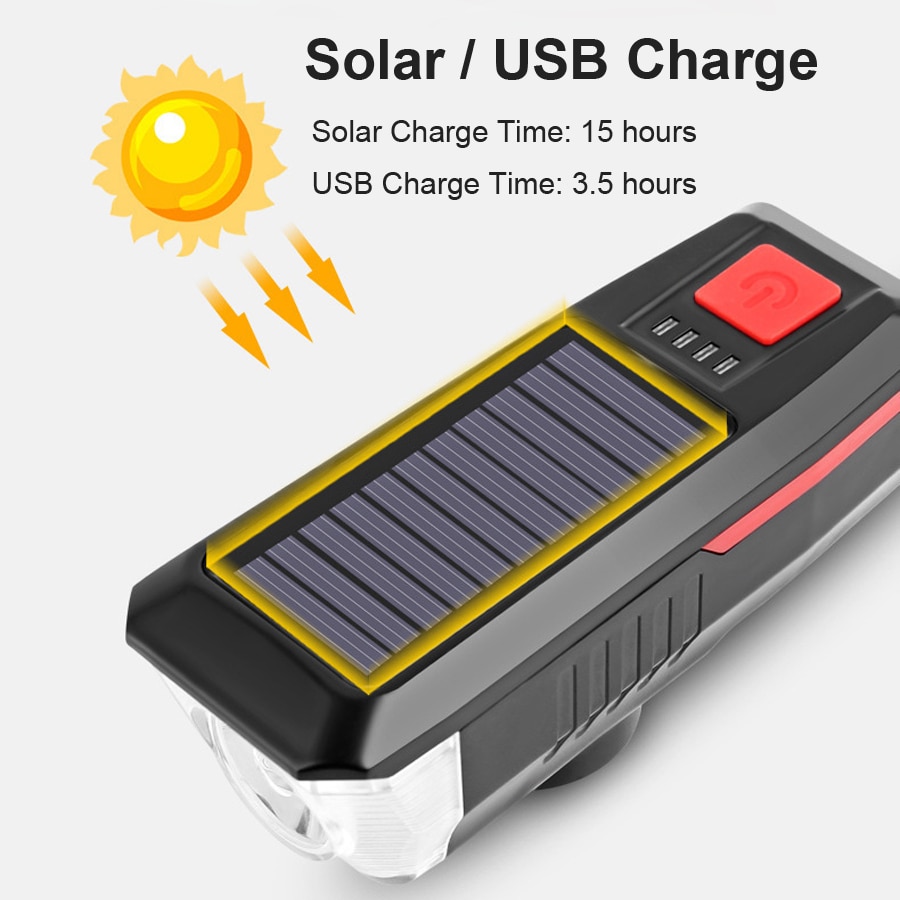 NEWBOLER 350 Lumen Solar Fahrrad Licht Vorne USB Aufladbare LED Fahrrad Lichter Glocke Wasserdicht Radfahren Lampe Scheinwerfer Rücklicht Set