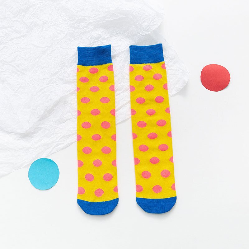 Dziecko dzieci kolana wysokie modne skarpetki z nadrukiem dziewczyny dzieci skarpetki na wiosnę jesień dziecko maluchy chłopiec dziewczyna długie skarpetki kropki 2-12Y: żółty