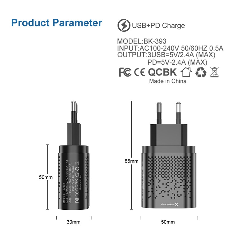 Uslion 4 Poort USB-C Charger 48W Usb Opladen Voor Iphone 12 Pro Max Macbook Xiaomi Pd Type C Muur laders Usb Charger