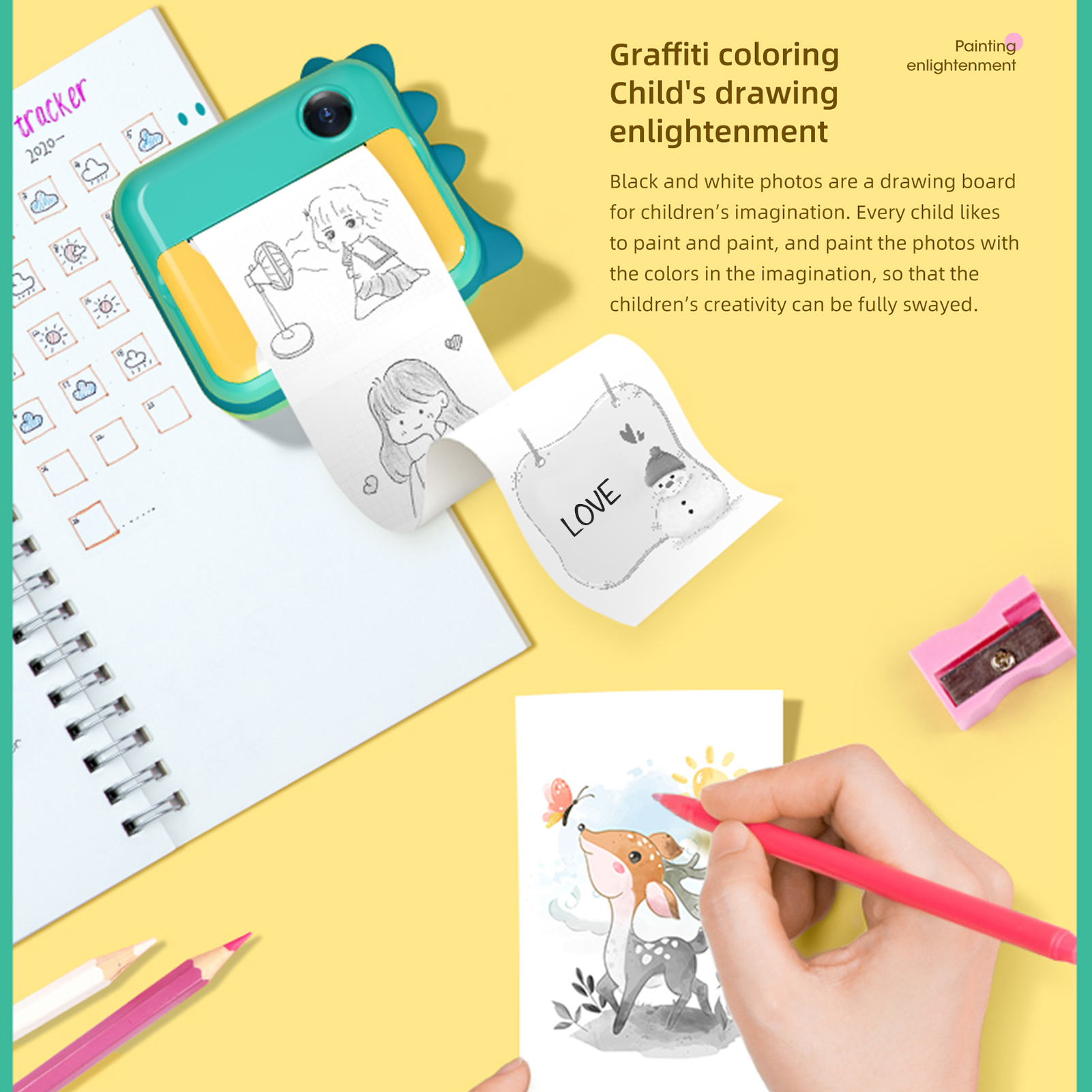 P1 Kids Camera Children Instant Camera Photo Printer 2.4" IPS Screen with Printing Paper for Boys Girls Christmas Birthday