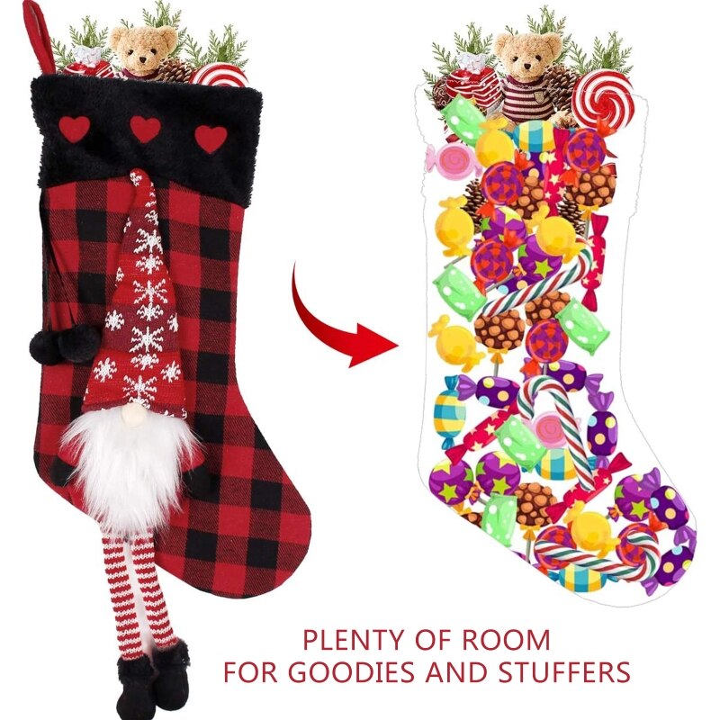 Noël Tomte Gnomes bas Plaid suédois Santa noël chaussette suspendue cheminée H58C