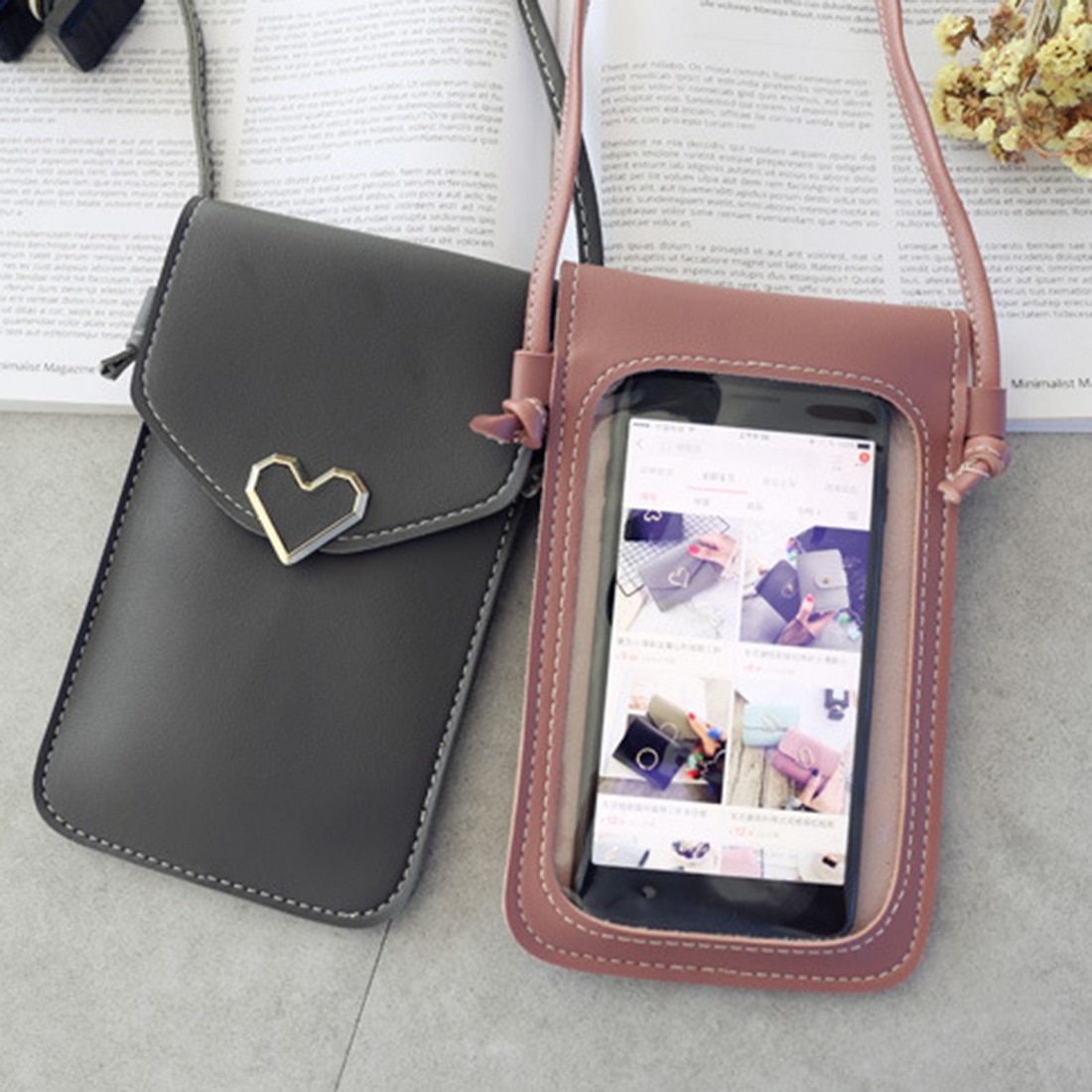 Women's Touch Screen Cell Phone Purse Transparent Simple Bag Hasp Cross Wallets Smartphone Leather Shoulder Light Handbags