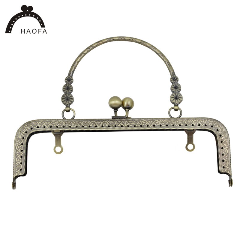 HAOFA 4pcs 20cm Small Flower Handle Sewing Purse Metal Frames Antique Accessories For Bag kiss clasp bag frame: Bronze