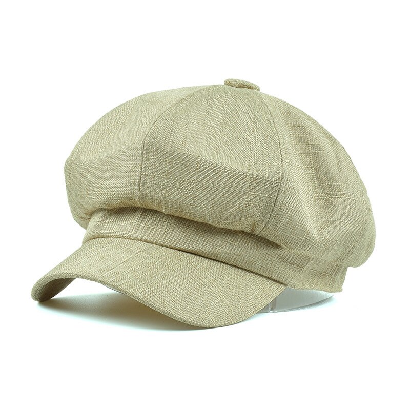 BUTTERMERE Newsboy Cap Cotton Linen Beret Hats for Women Summer Vintage Solid Beige Octagonal Cap Ladies Baker Boy Artist Cap: light khaki