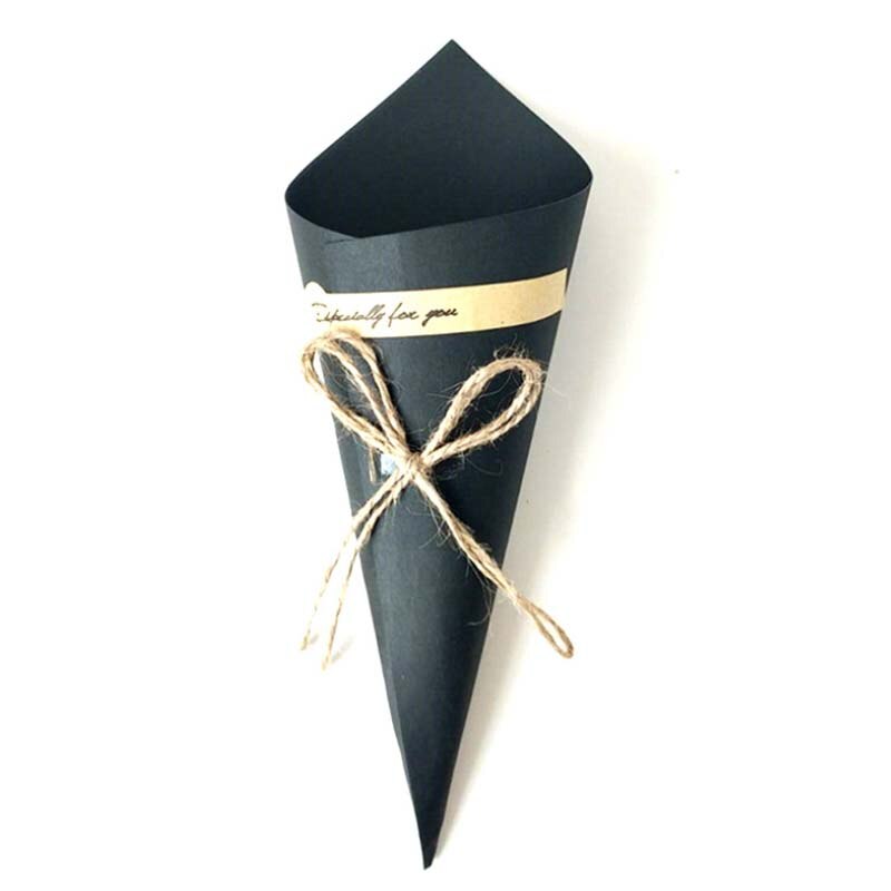50 sztuk DIY retro kreatywne składane pudełko na prezenty z papieru pakowego stożek bukiet robić pakowania w kwiaty wesele świąteczne rzemiosło dekoracyjne: czarny