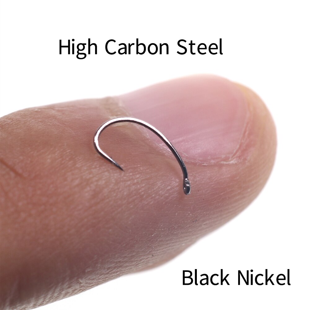 50pcs High Carbon Steel Fly Tying Hooks Wide Gap Curve Nymph Shrimp Caddis Fly Hook Barbed Black Nickle #6 #8 #10 #12 #14 #16