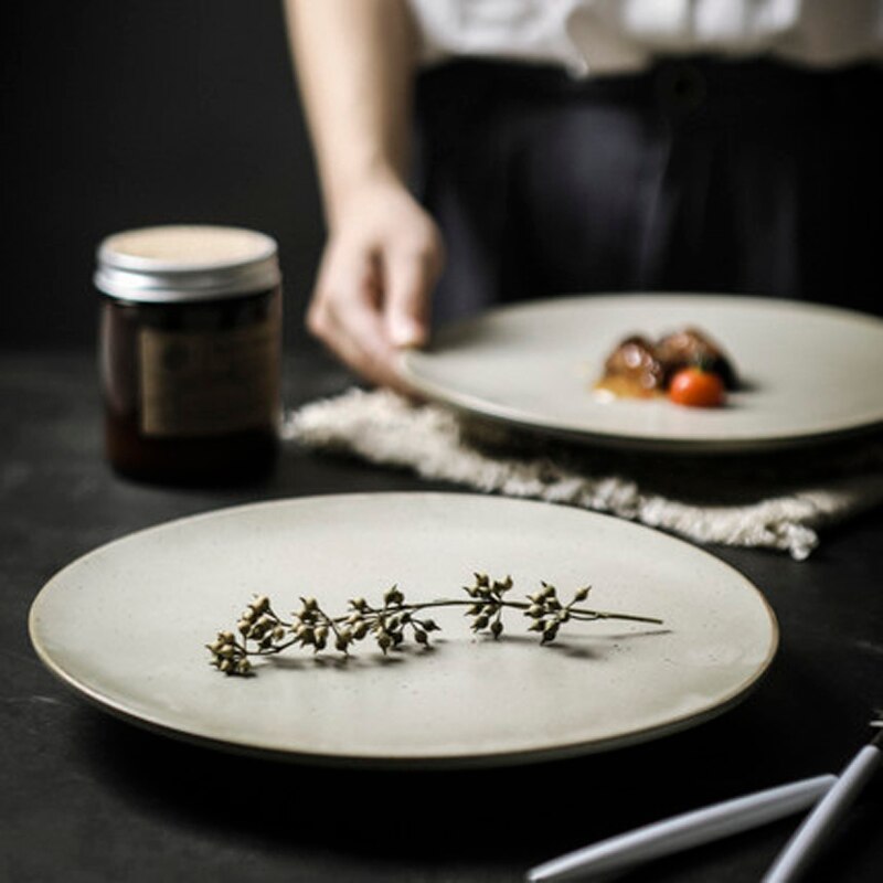 Japanse Keramische Servies Schotel Grote Plaat Grote Size Huishouden Grote Maat Ontbijt Plaat Retro Ondiepe Vis Plaat Commerciële