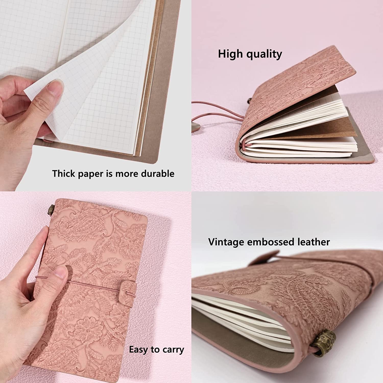 A6 Refillable Planner Leather Travel Journal Notebook-Embossed Pocket Diary for Girls,Women,Mom, Daughter (192 Pages)