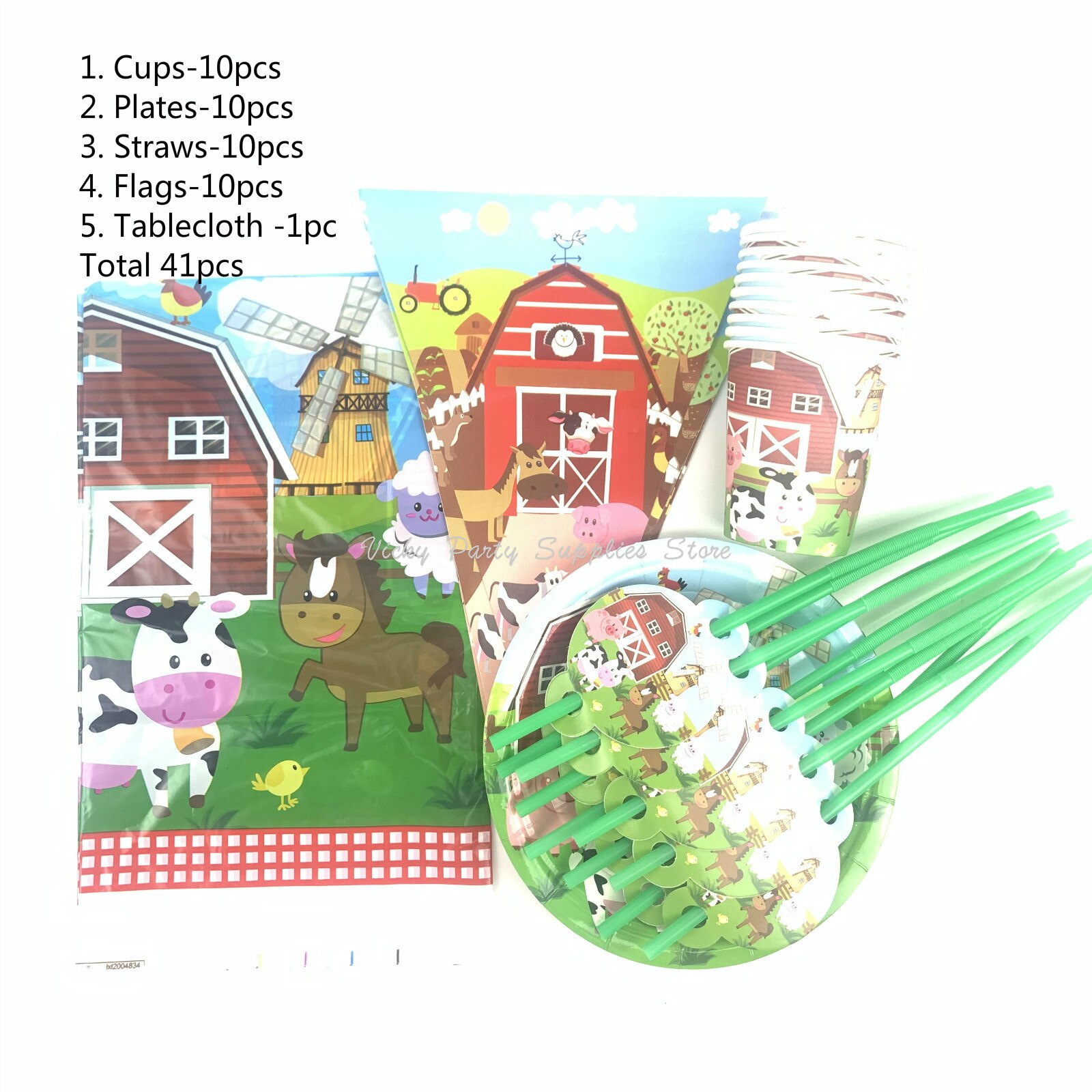 41 st/lot gård ko djur tema fest engångs porslin gård zoo födelsedag baby shower set barn fest dekoration tillbehör: Default Title