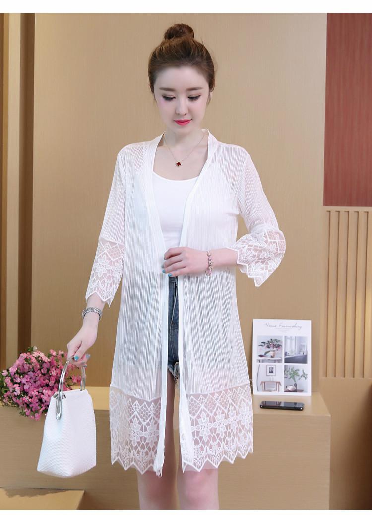Zomer Casual Medium Lange Jas Vrouwen 3/4 Mouwen Plus Size 4xl Zwart Wit Dunne Jas Laides Patchwork Kant bovenkleding: 2 / XXXL