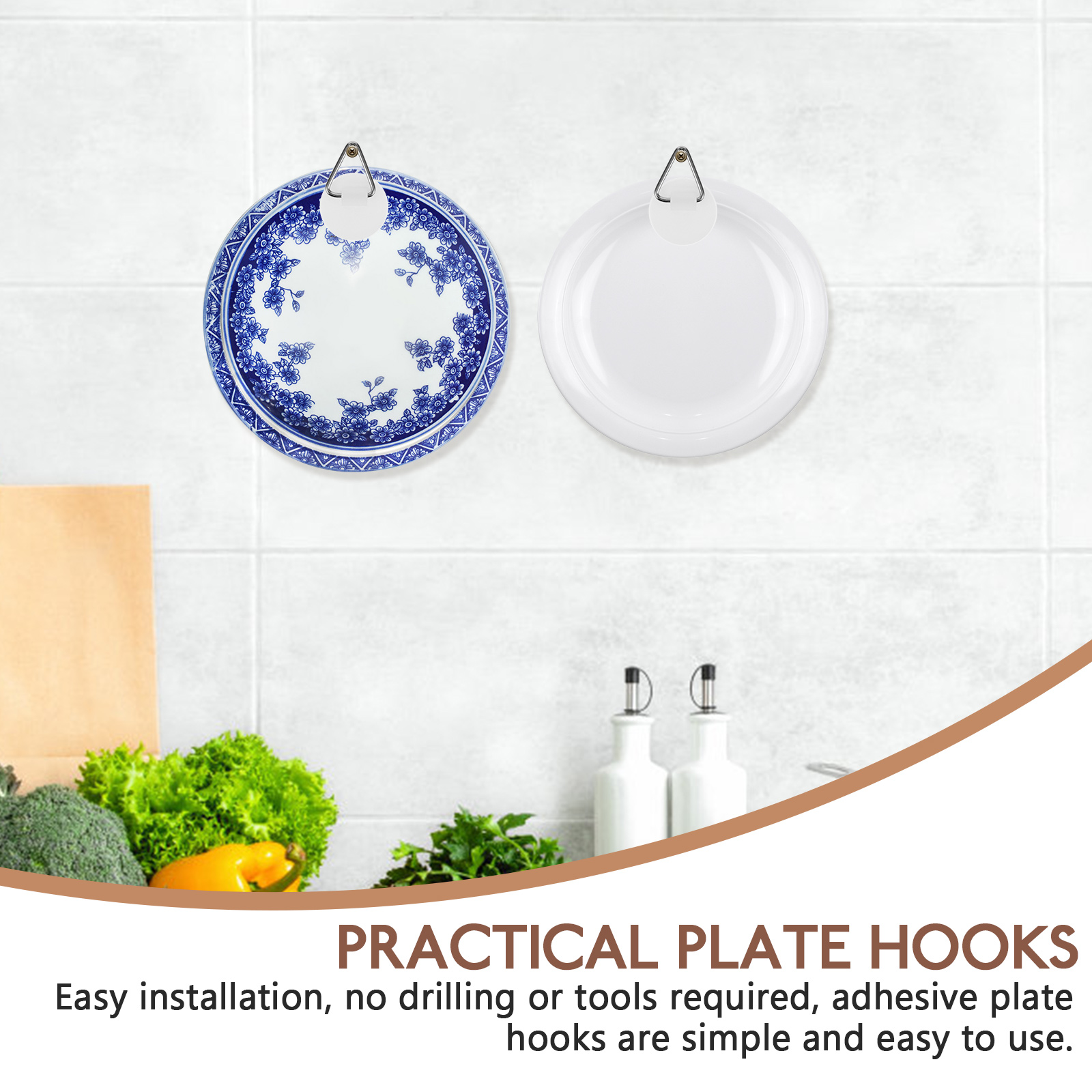 20 stk. usynlige klæbepladekroge, pladeophæng til væggen, små lodrette holdere, kroge, cirkel, klæbemontering, ophængning