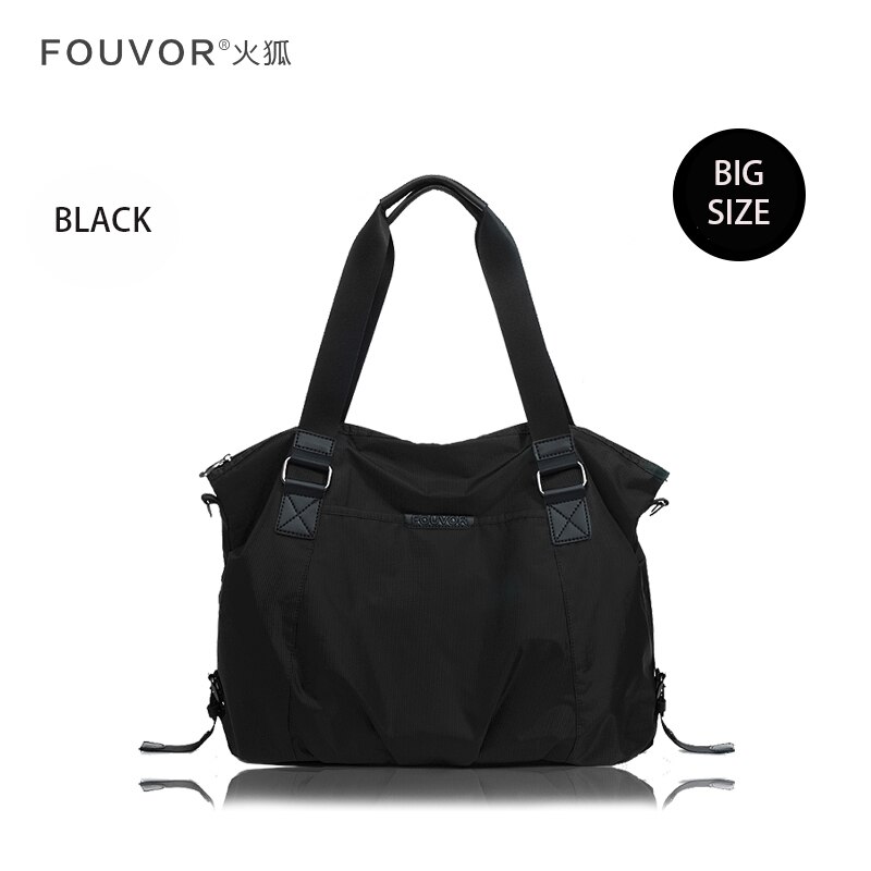 Fouvor Women Oxford Handbag Nylon Large Capacity Ladies Commuter Canvas Bag Korean Female Traval Casual Shoulder Bag 2532-04: black  M